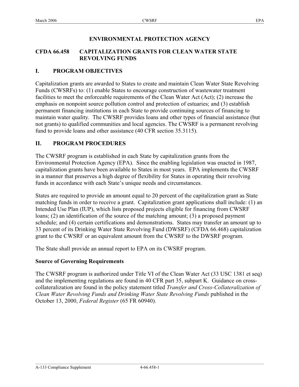 Cfda 66.458Capitalization Grants for Clean Water State Revolving Funds
