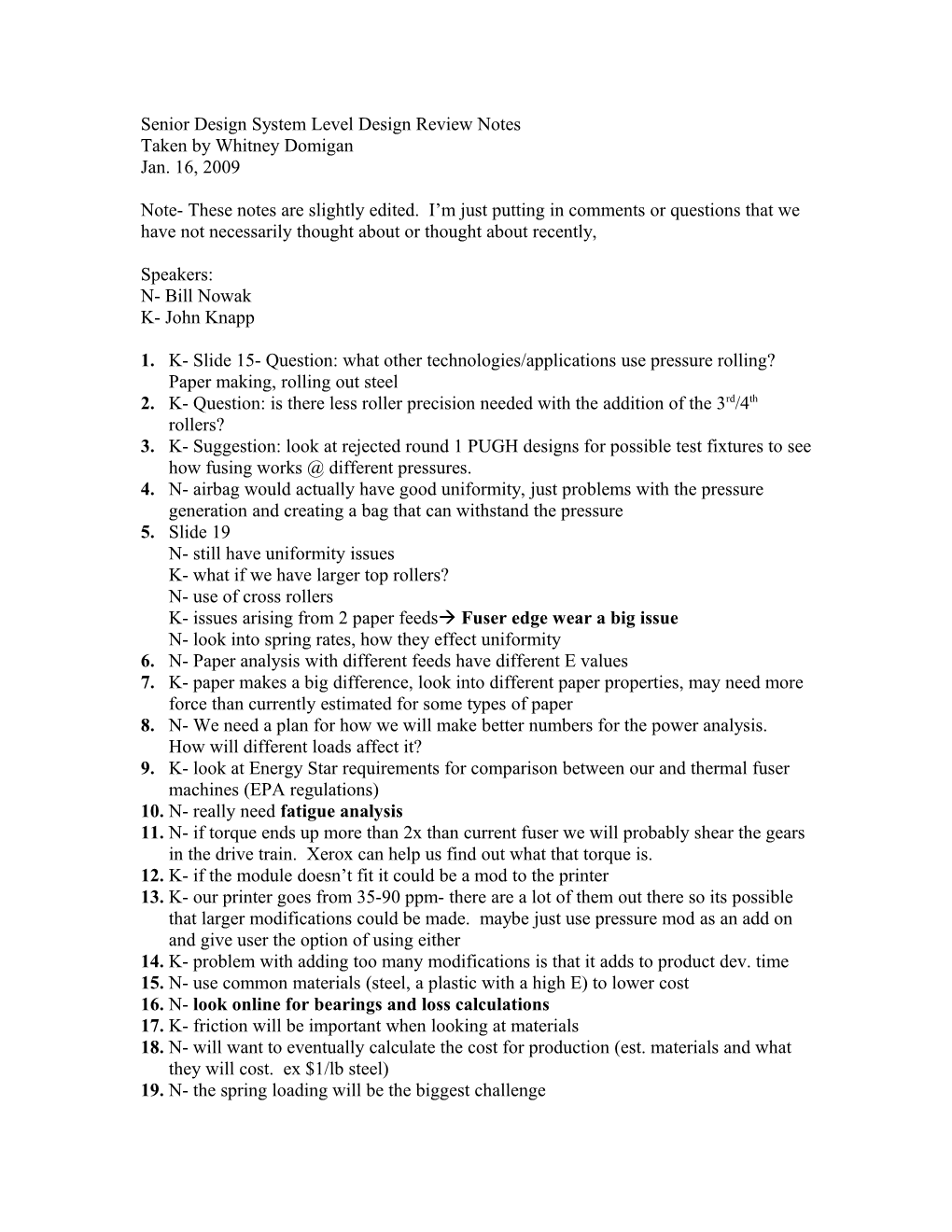 Senior Design System Level Design Review Notes