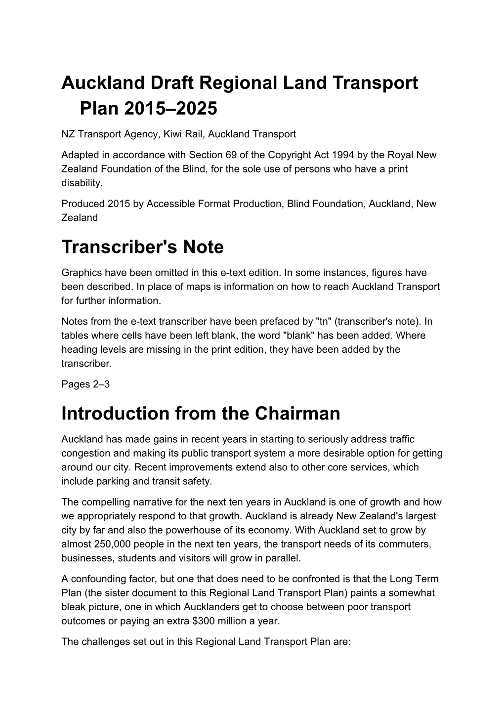 Auckland Draft Regional Land Transport Plan 2015 2025