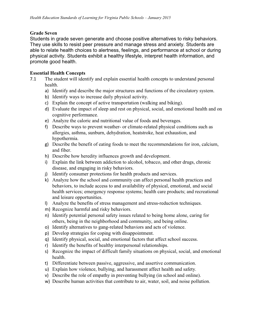 Grade Seven Standards of Learning for Virginia Public Schools