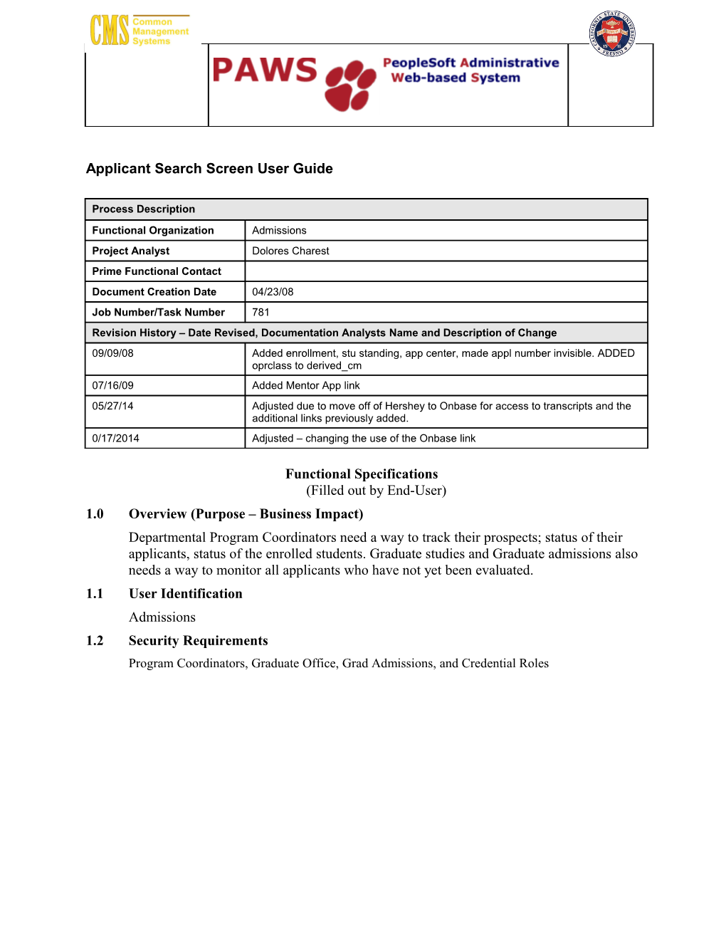 APPENDIX B: Functional Request for Modification Form