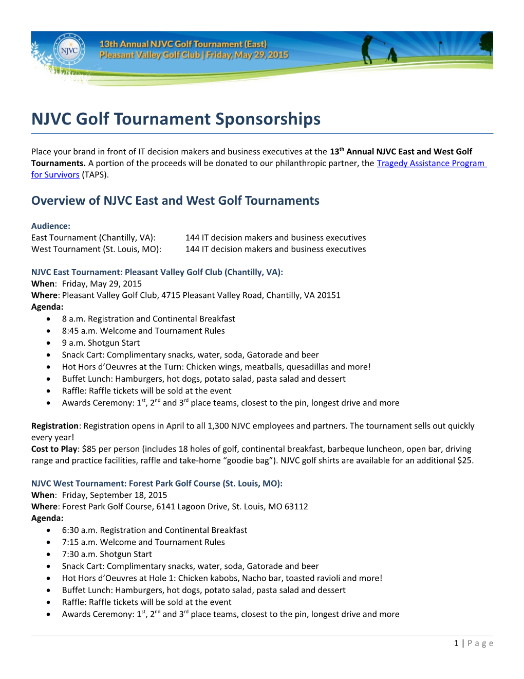 NJVC Golf Tournament Sponsorships