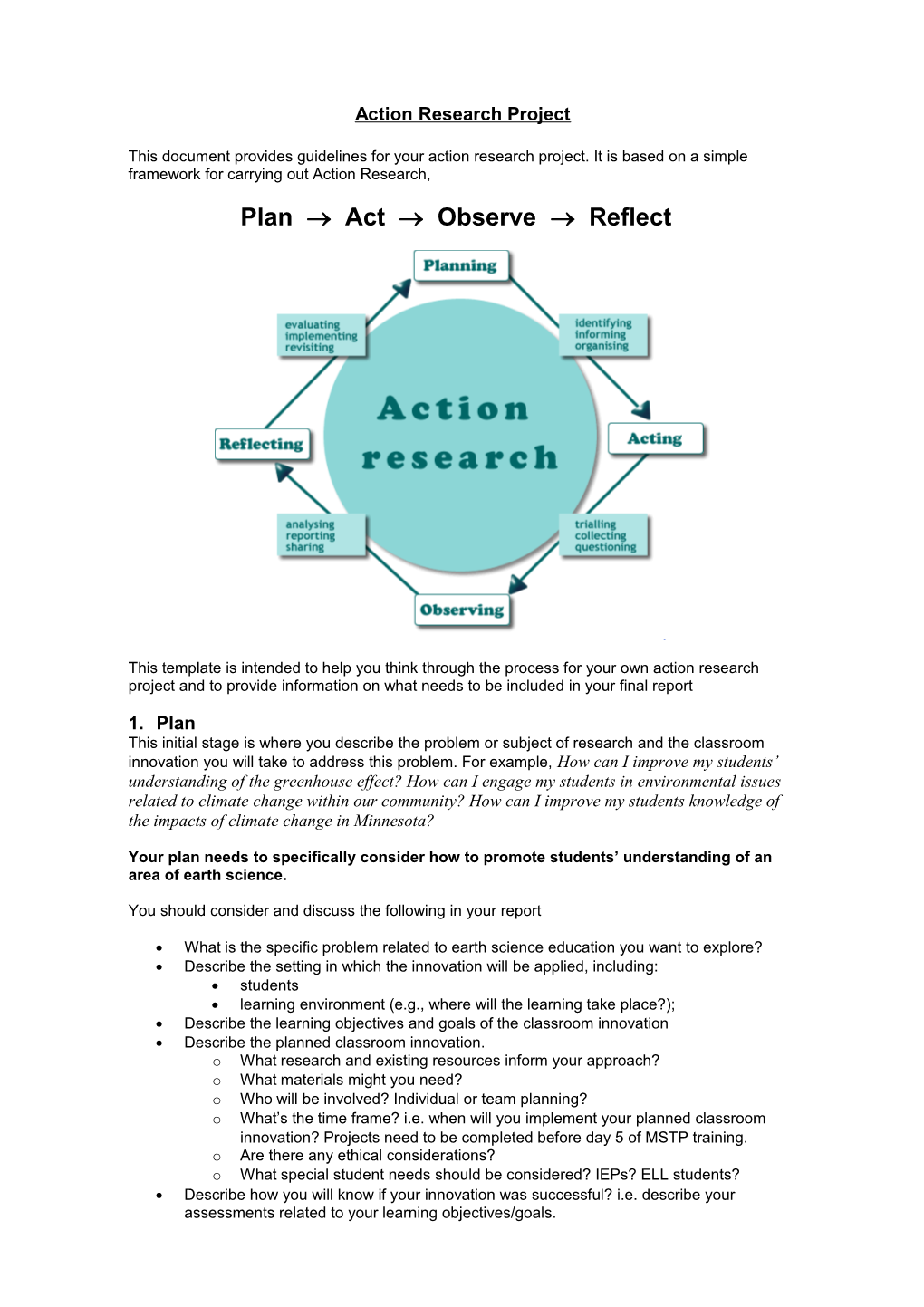 Template for Planning Action Research
