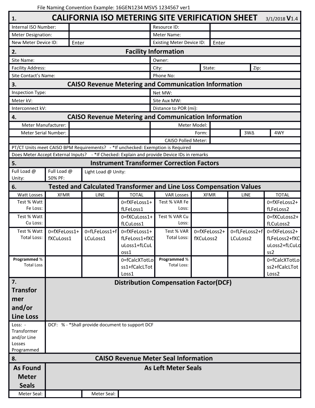 Meter and Site Verification Sheet
