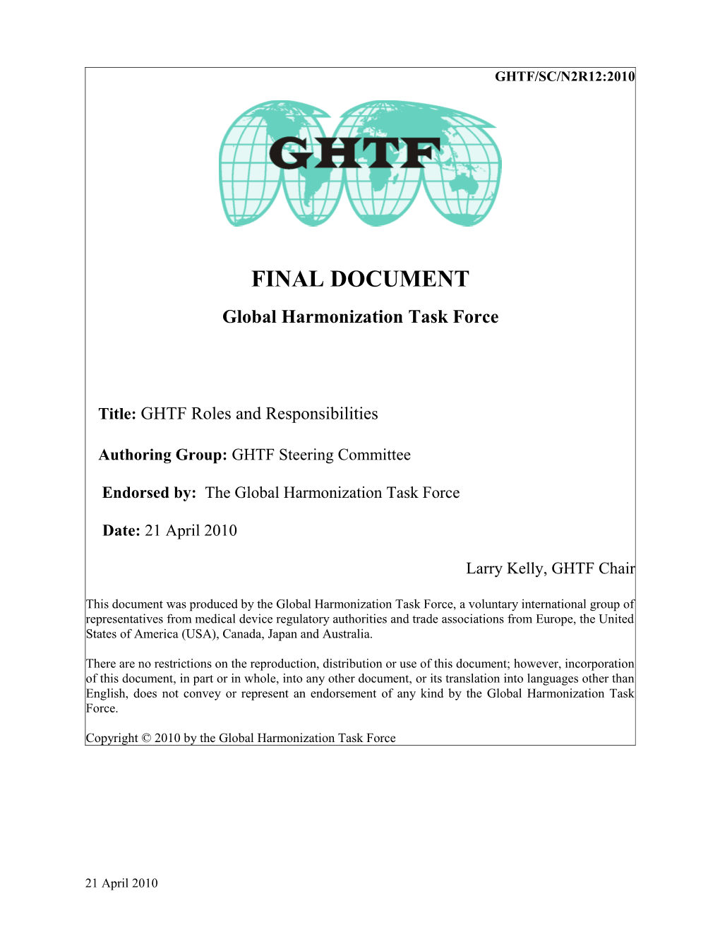 GHTF Roles and Responsibilities