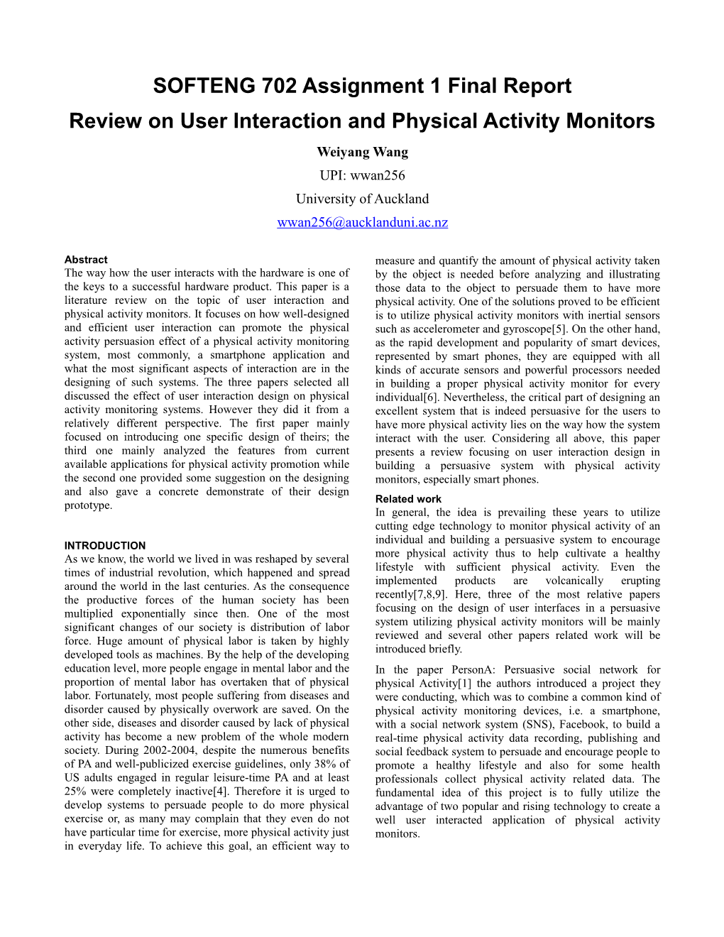Review on User Interaction and Physical Activity Monitors