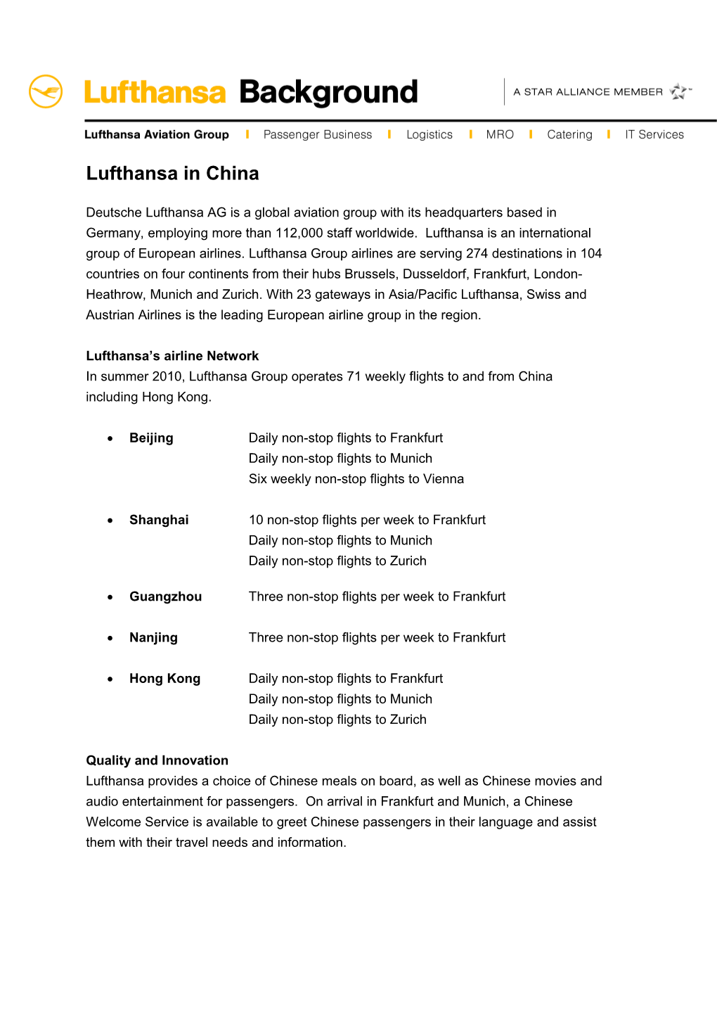 Lufthansa in China