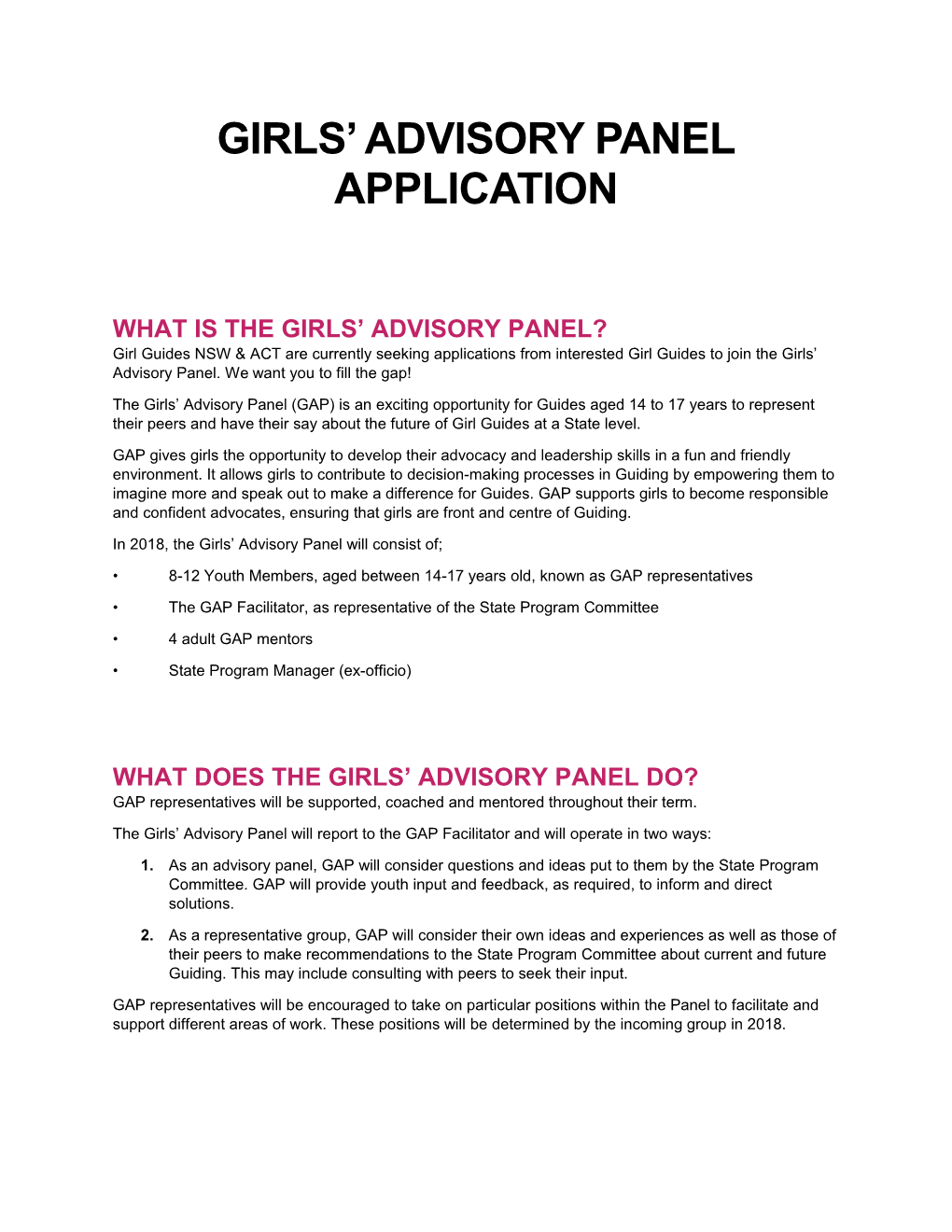 What Is the Girls Advisory Panel?