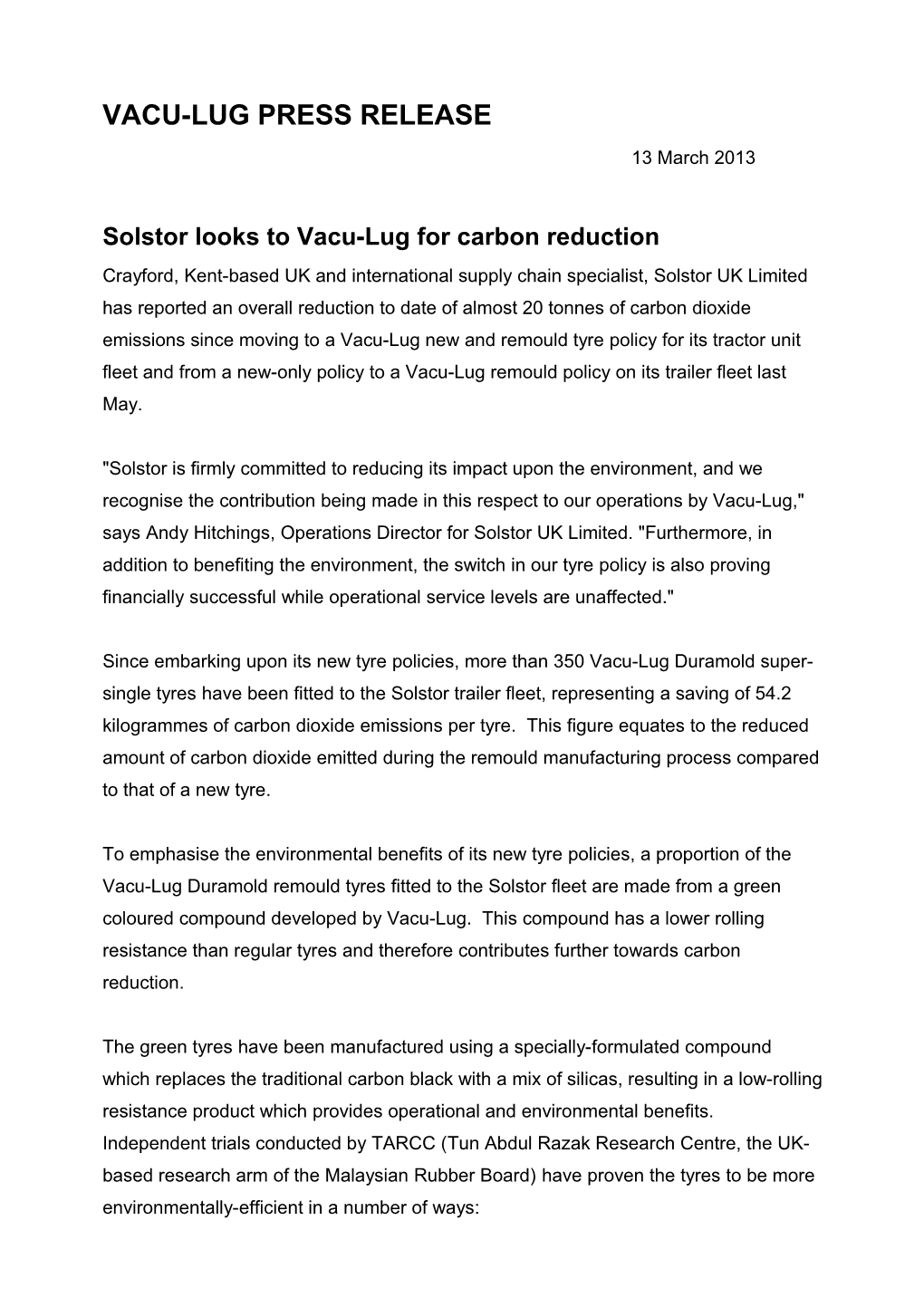 Solstor Looks to Vacu-Lug for Carbon Reduction