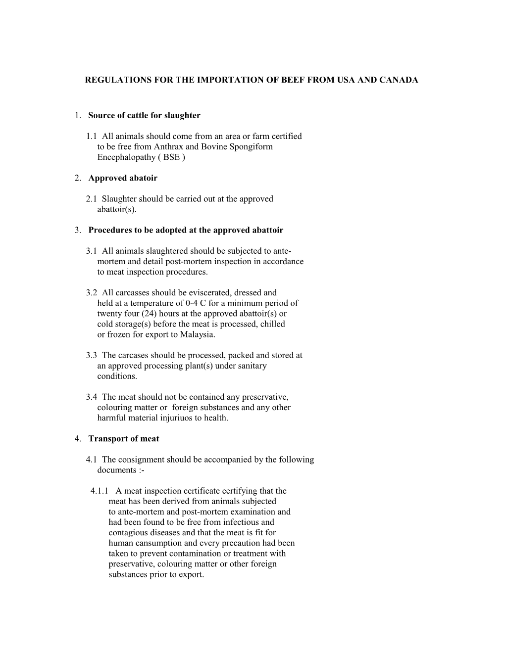 Regulations for the Importation of Beef from Usa and Canada