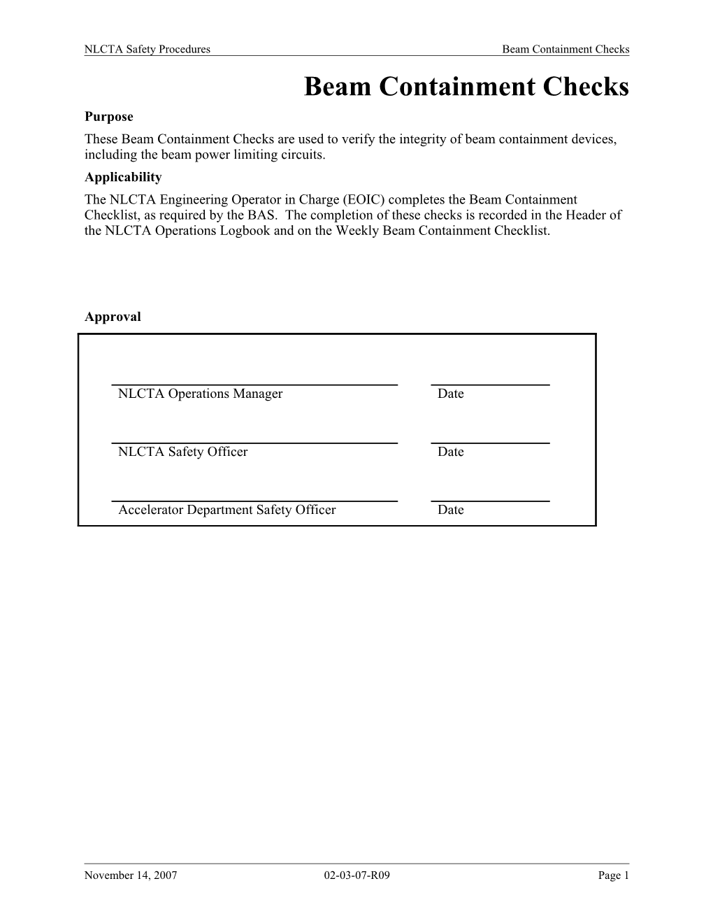 NLCTA Beam Containment Checks