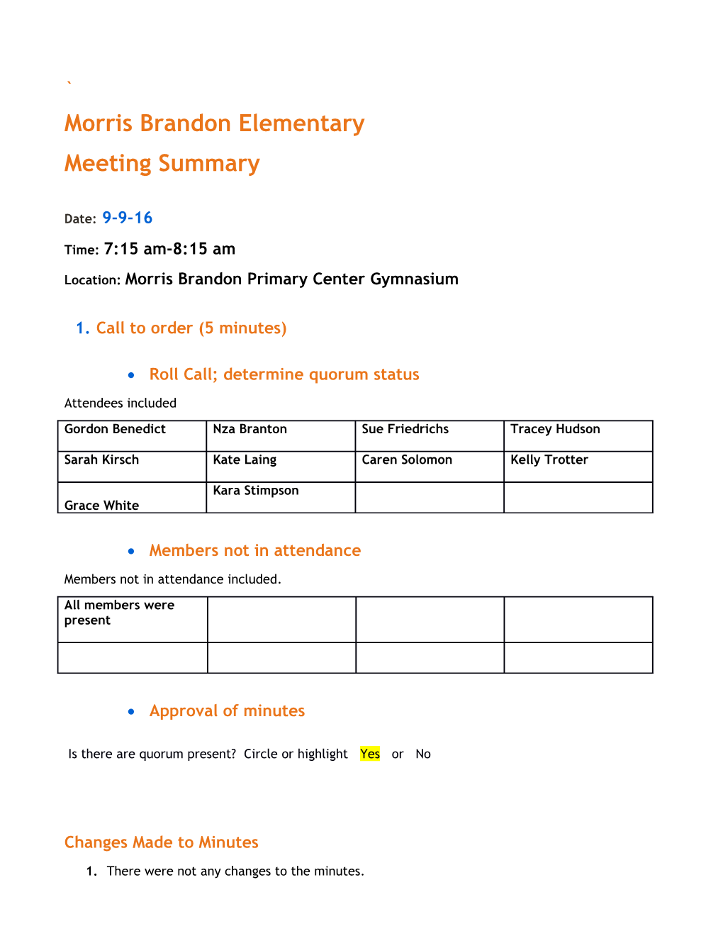 Location:Morris Brandon Primary Center Gymnasium