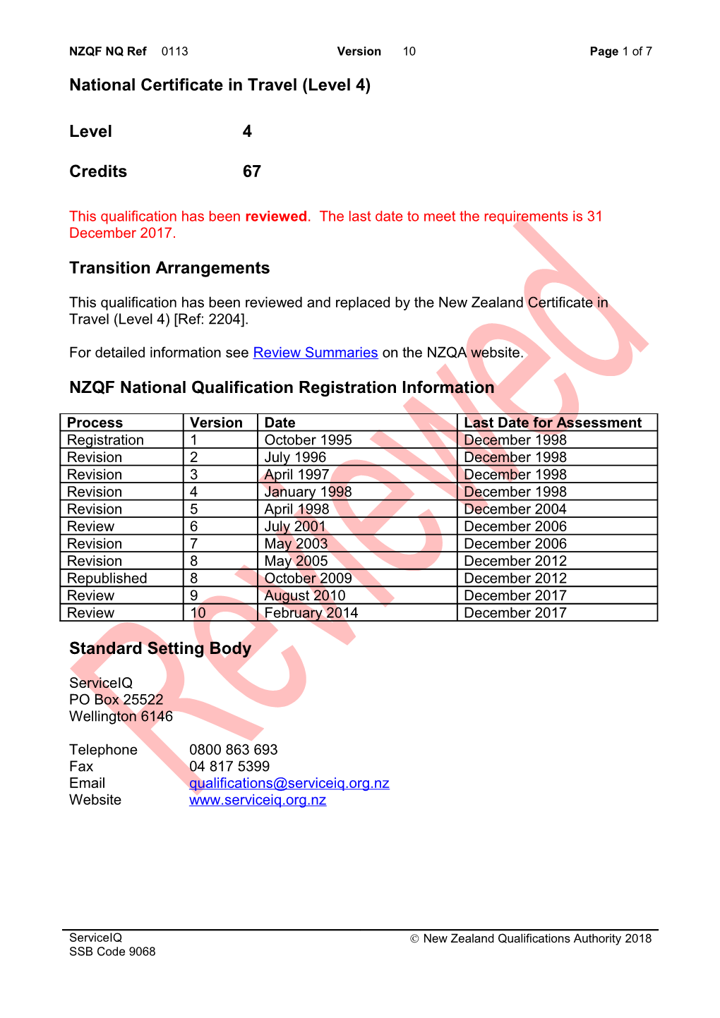 0113 National Certificate in Travel (Level 4)