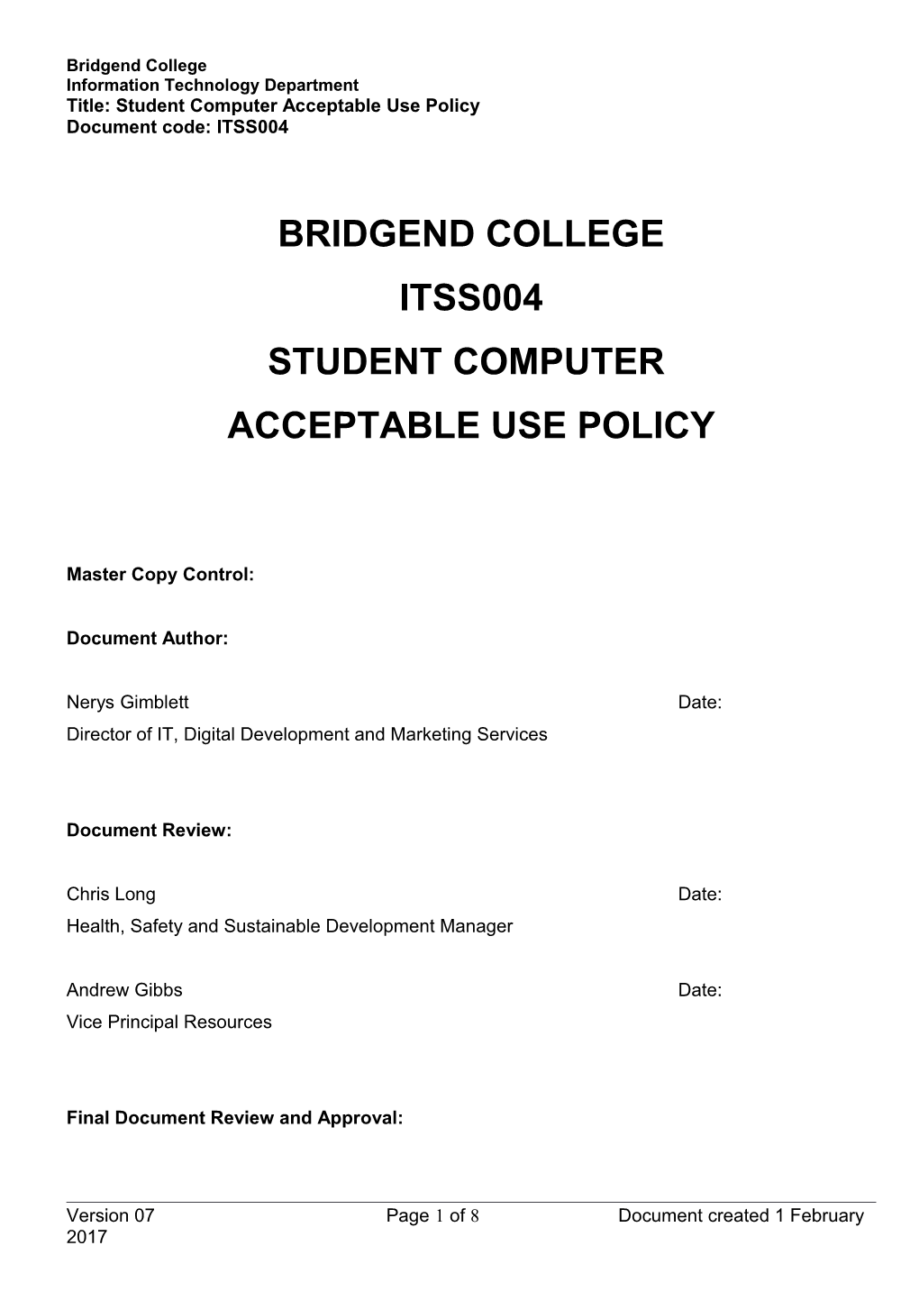 Title: Student Computer Acceptable Use Policy