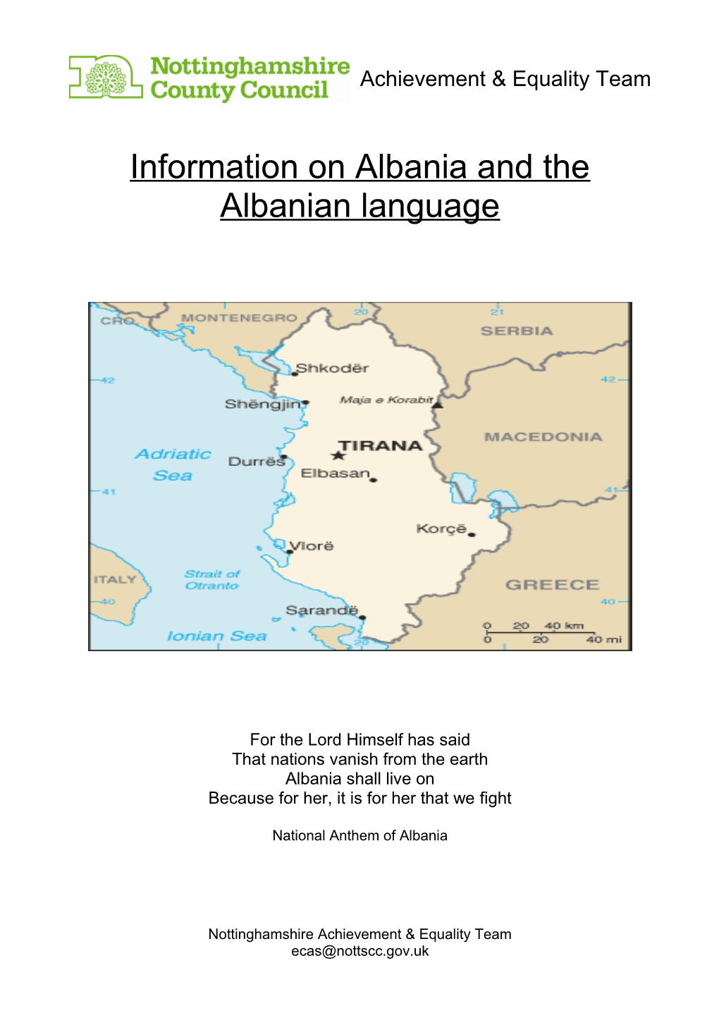 Information on Albania and the Albanian Language