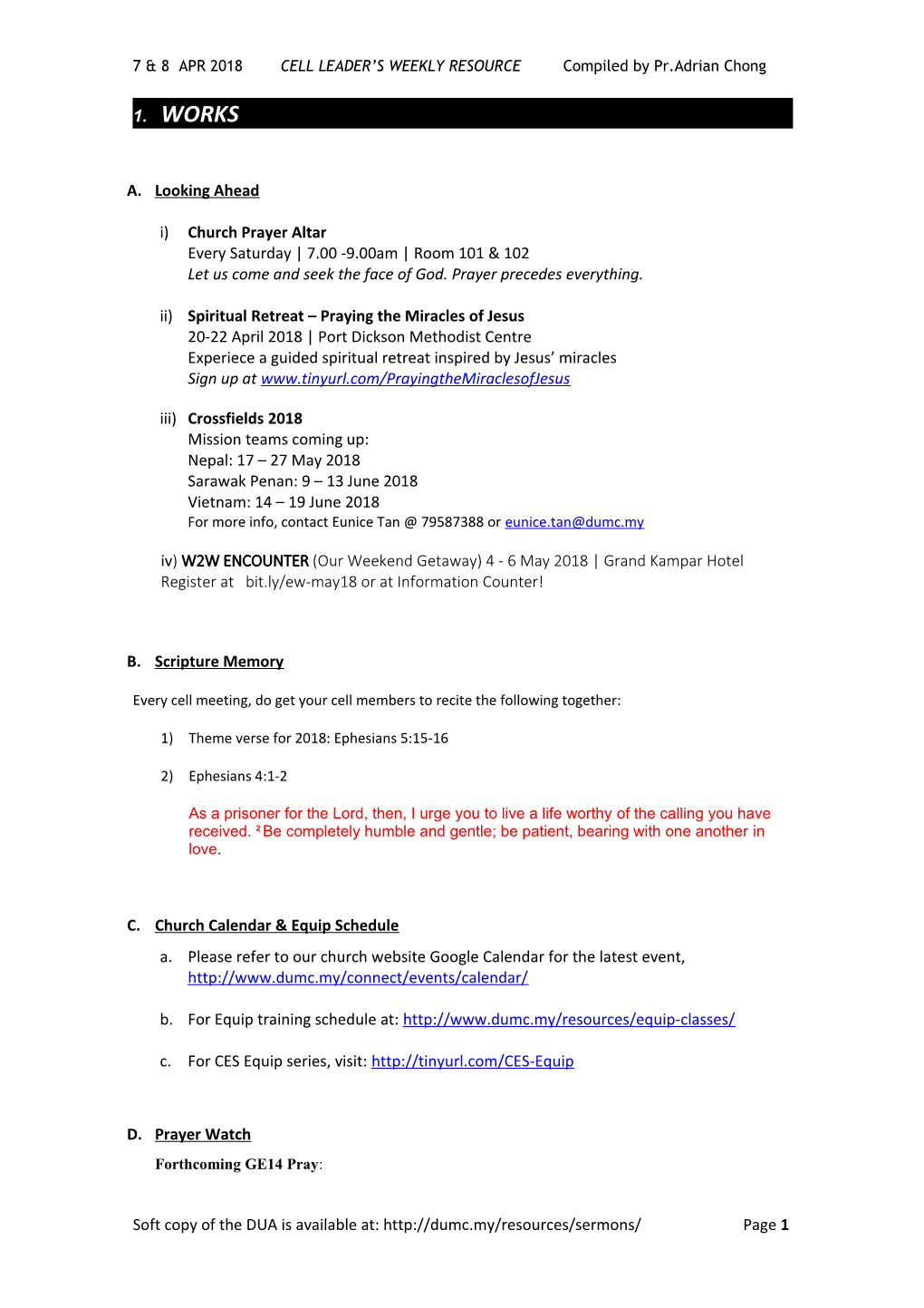 7 & 8 APR 2018 CELL LEADER S WEEKLY RESOURCE Compiled by Pr.Adrian Chong