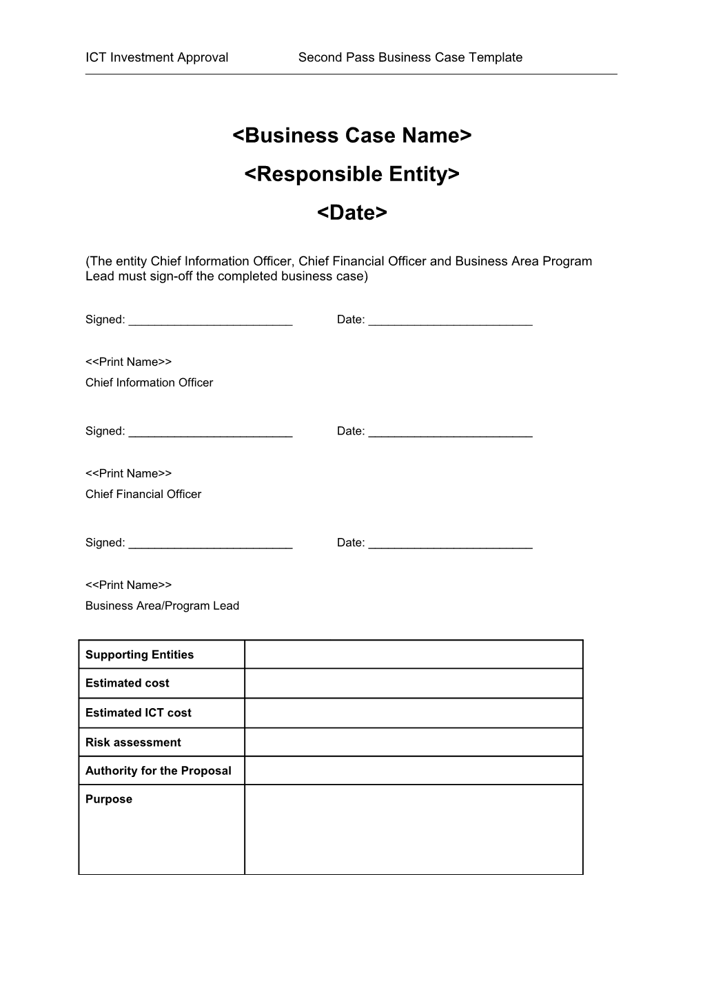 ICT Second Pass Business Case Template