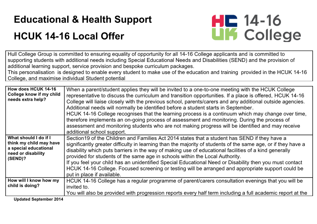 HCUK 14-16 Local Offer