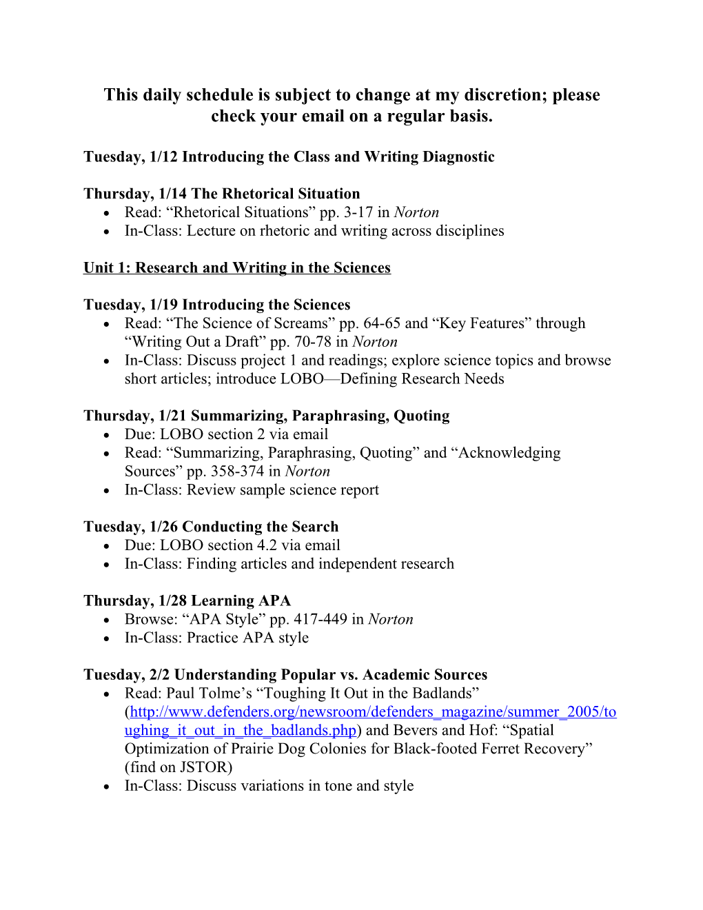 Monday, 1/11 Introducing the Class and Writing Diagnostic