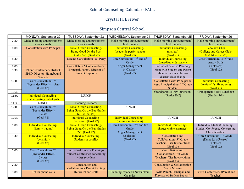 School Counseling Calendar- FALL