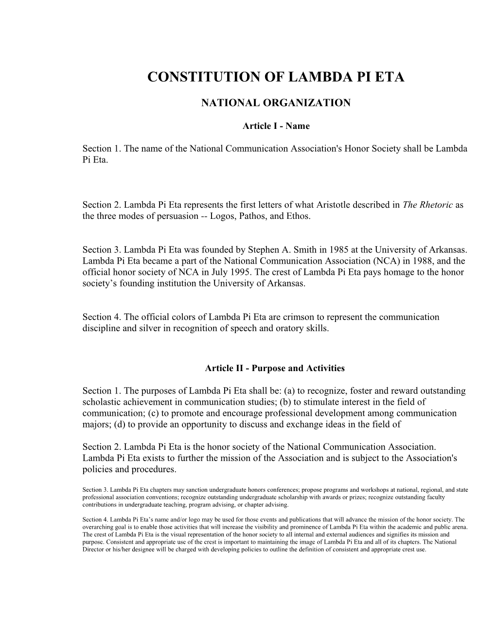 Constitution of Lambda Pi Eta