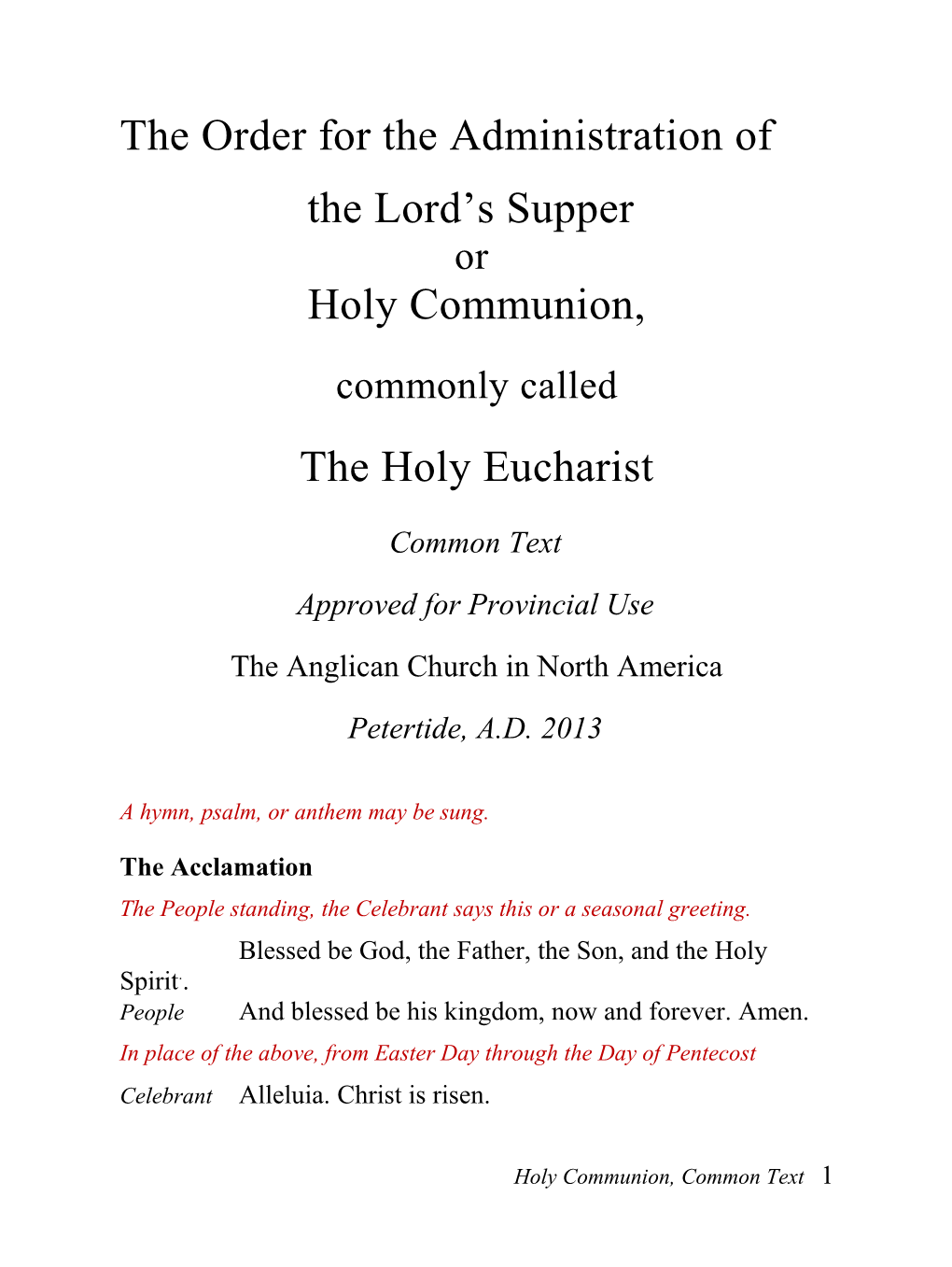 The Order for the Administration Of