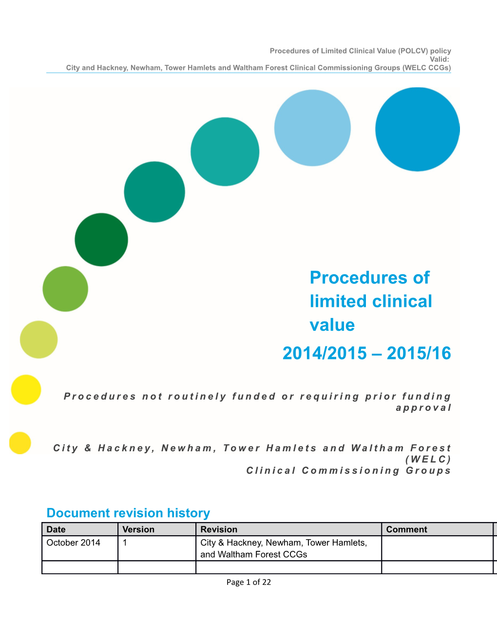 Procedures of Limited Clinical Value (POLCV) Policy