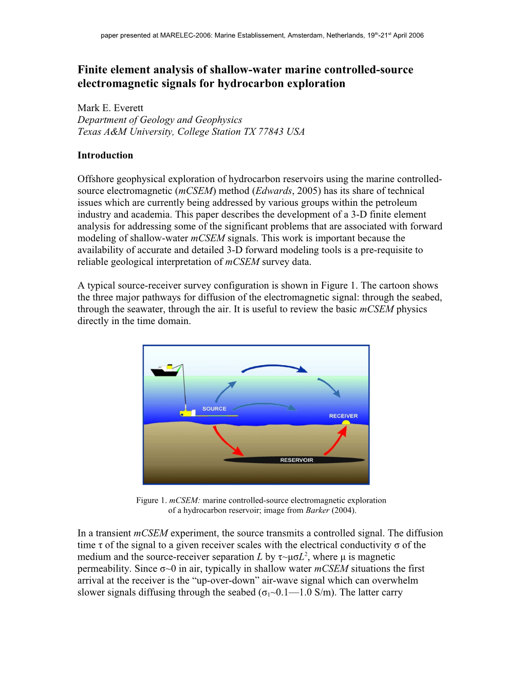 Finite Element Analysis of Shallow-Water Marine Controlled-Source Electromagnetic Induction