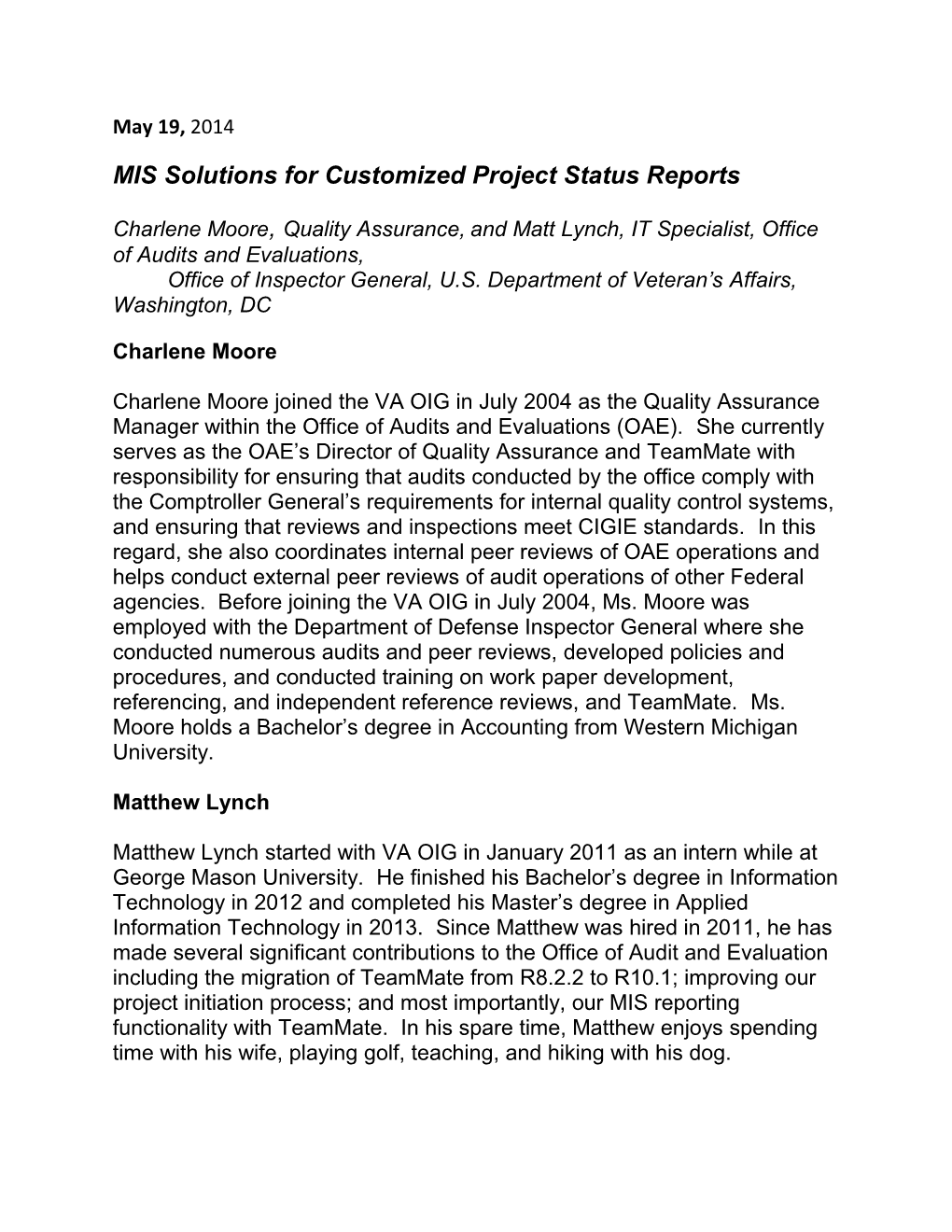 MIS Solutions for Customized Project Status Reports