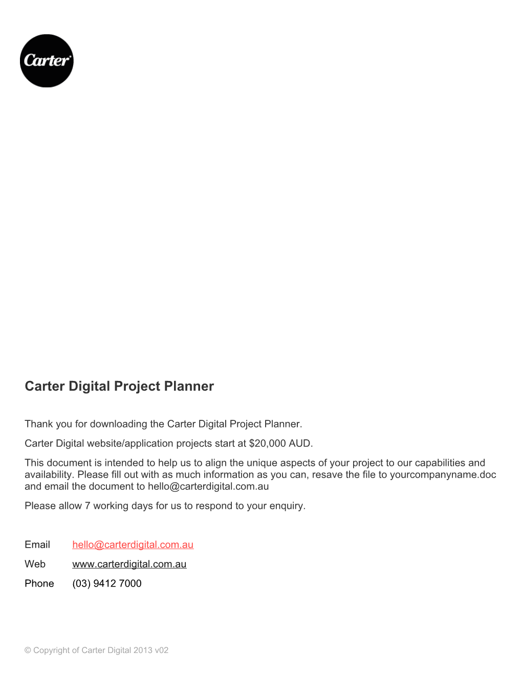 Carter Digital Project Planner