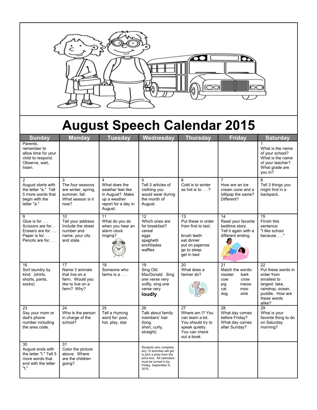 August Speech Calendar 2015