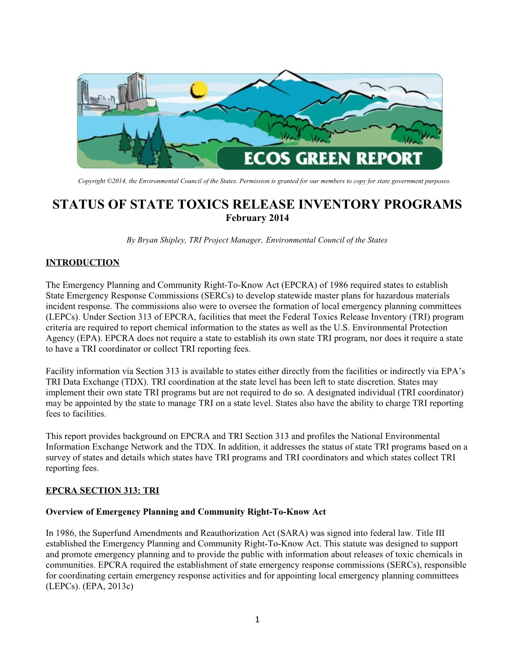 Status of State Toxics Release Inventory Programs