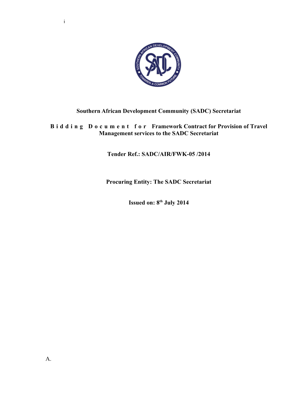 Standard Bidding Documents for Procurement of General Services