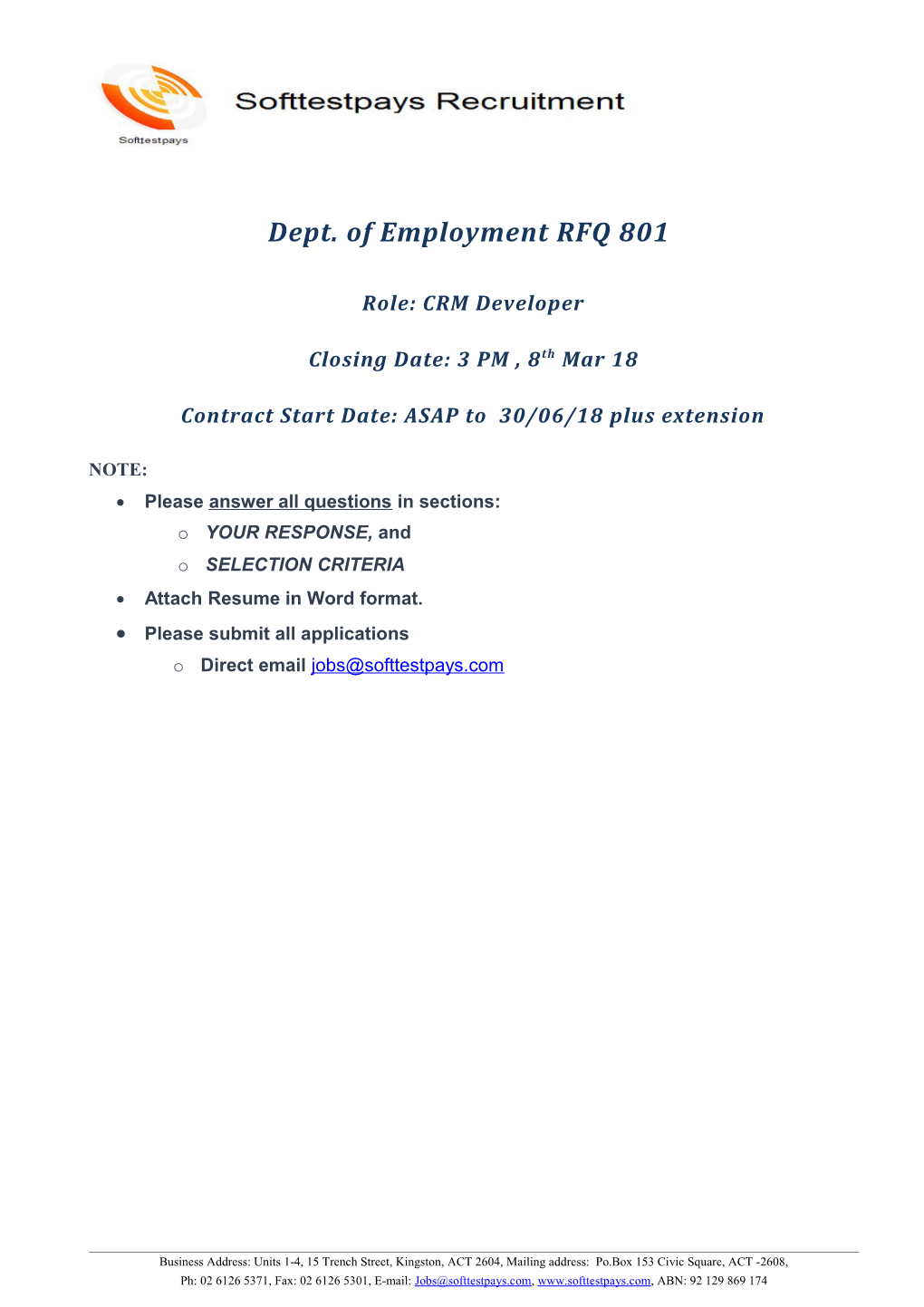 Dept. of Employment RFQ801