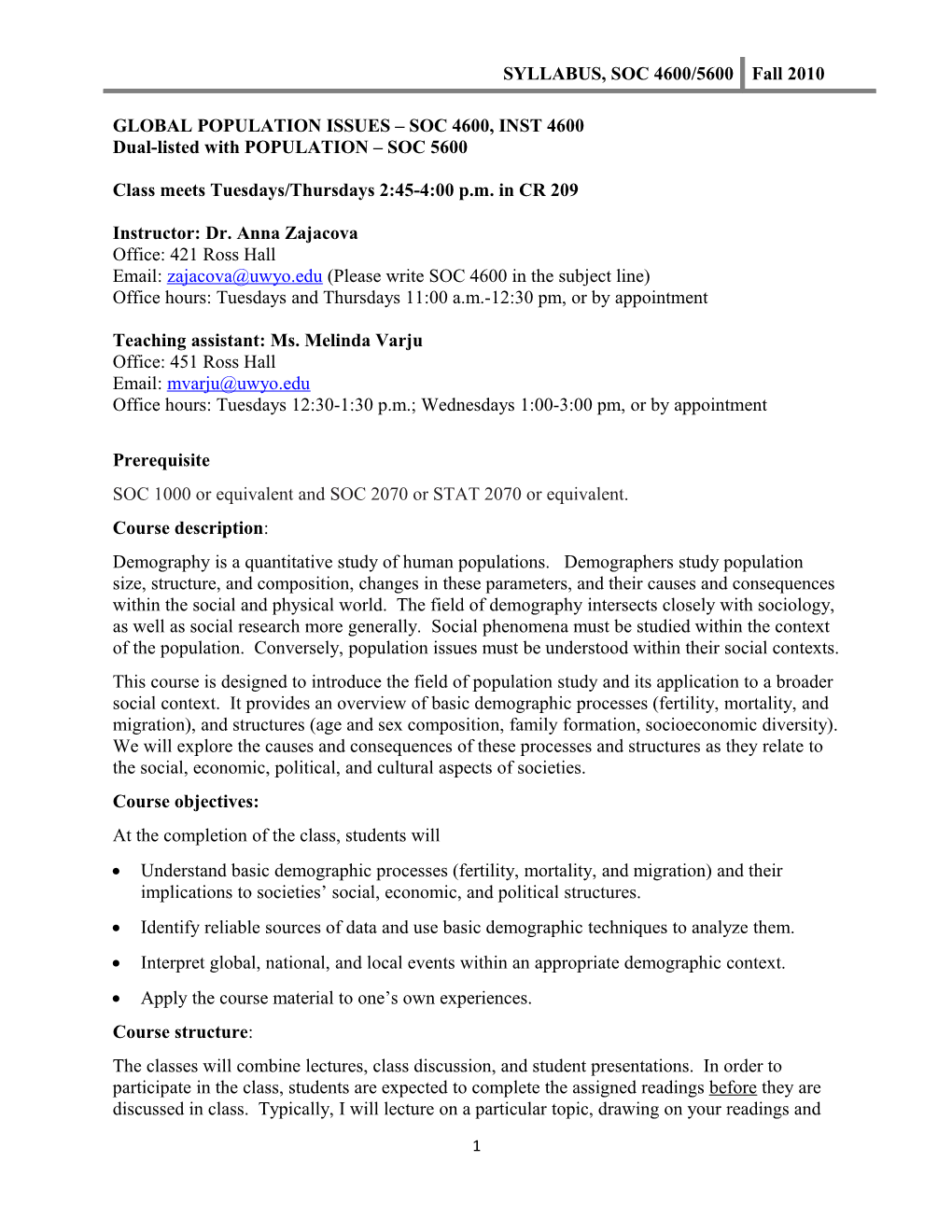 Global Population Issues Soc 4600, Inst 4600