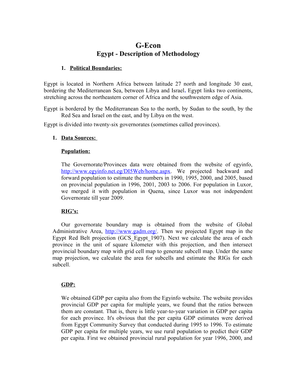 Egypt- Description of Methodology
