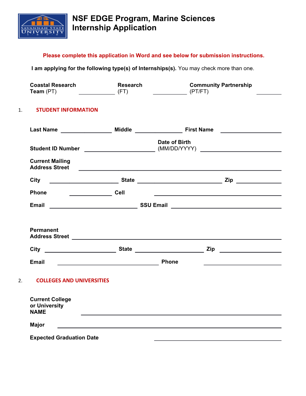 Please Complete This Application in Word and See Below for Submission Instructions