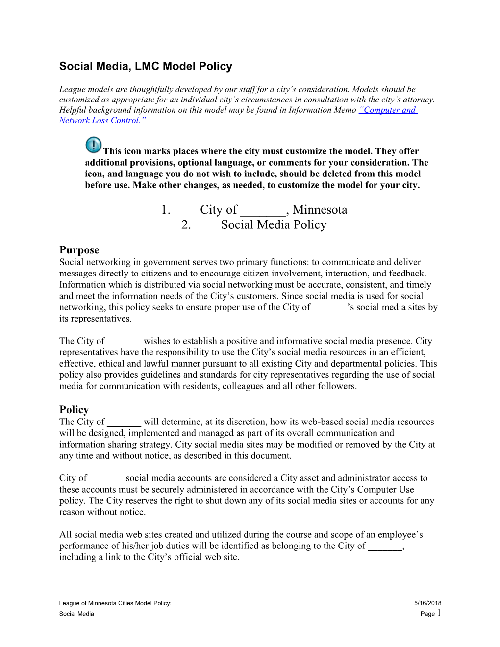 Social Media, LMC Model Policy