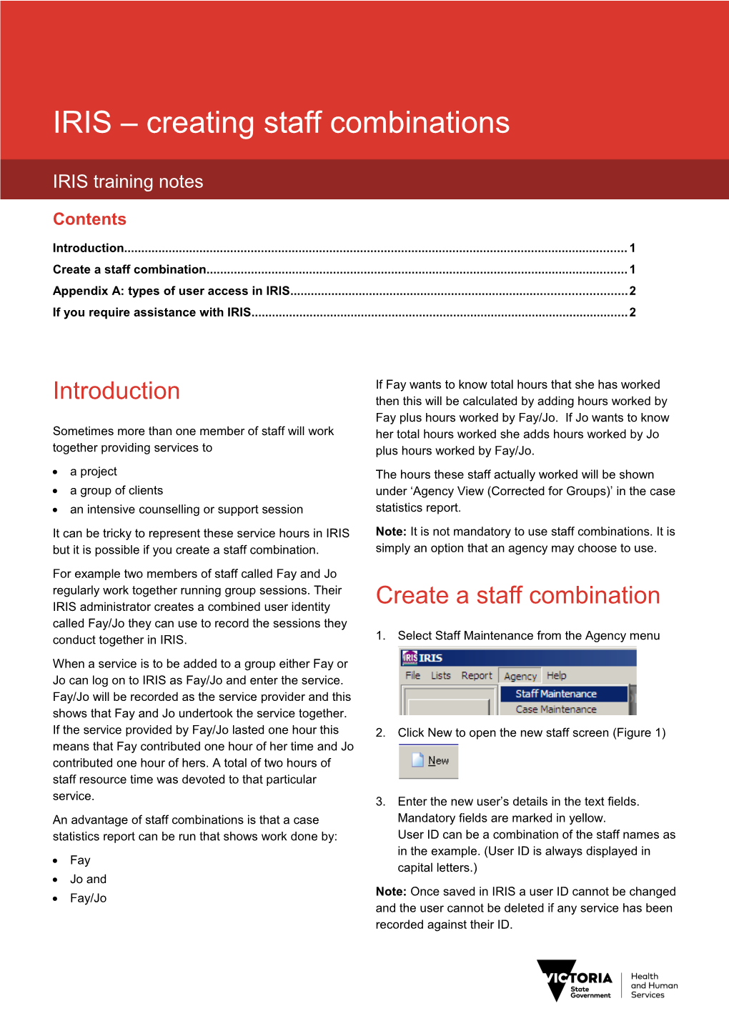 IRIS Training Notes - Creating Staff Combinations