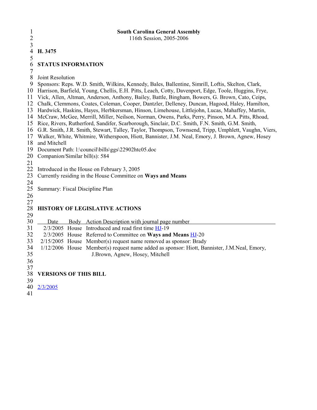 2005-2006 Bill 3475: Fiscal Discipline Plan - South Carolina Legislature Online