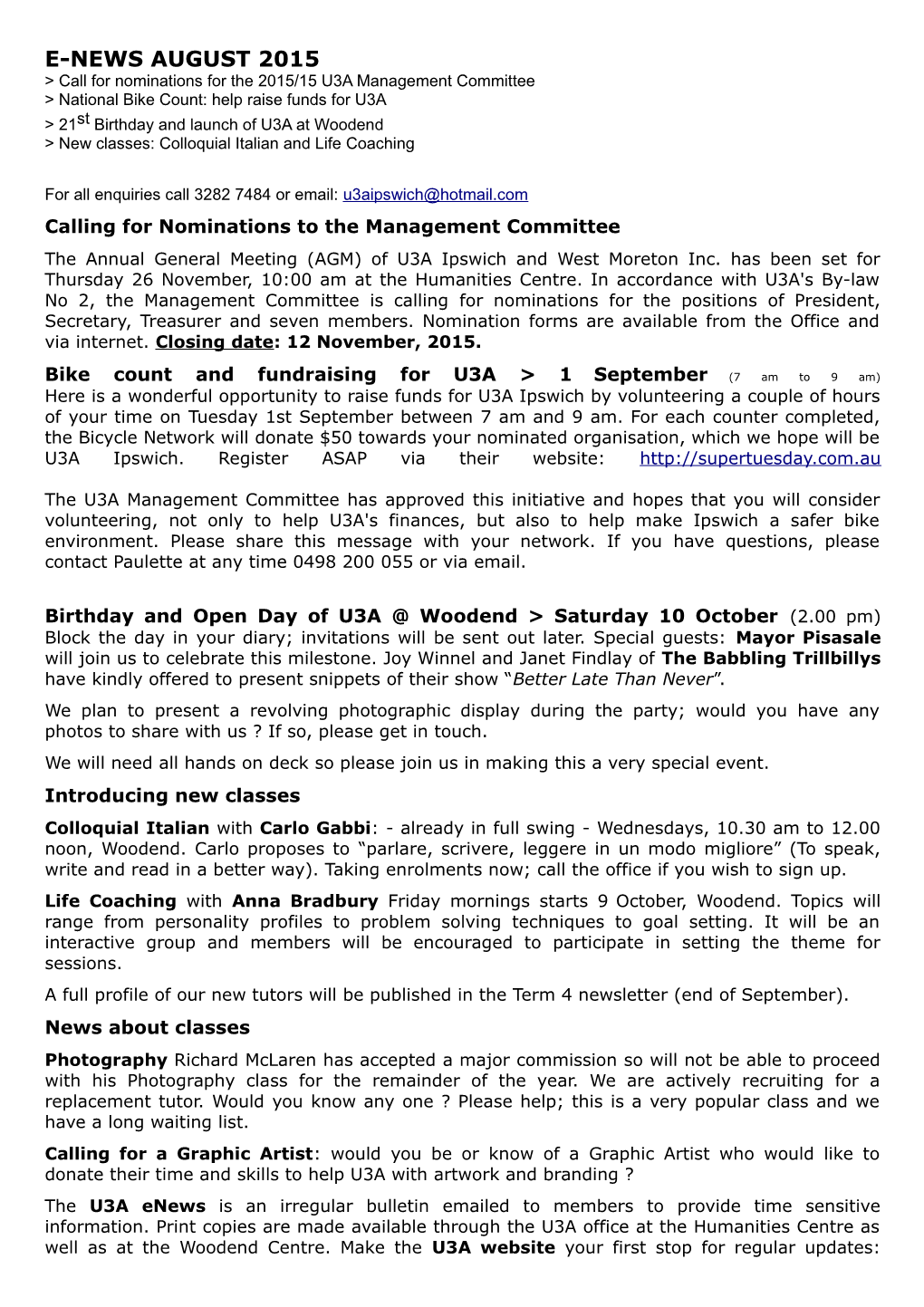 Calling for Nominations to the Management Committee