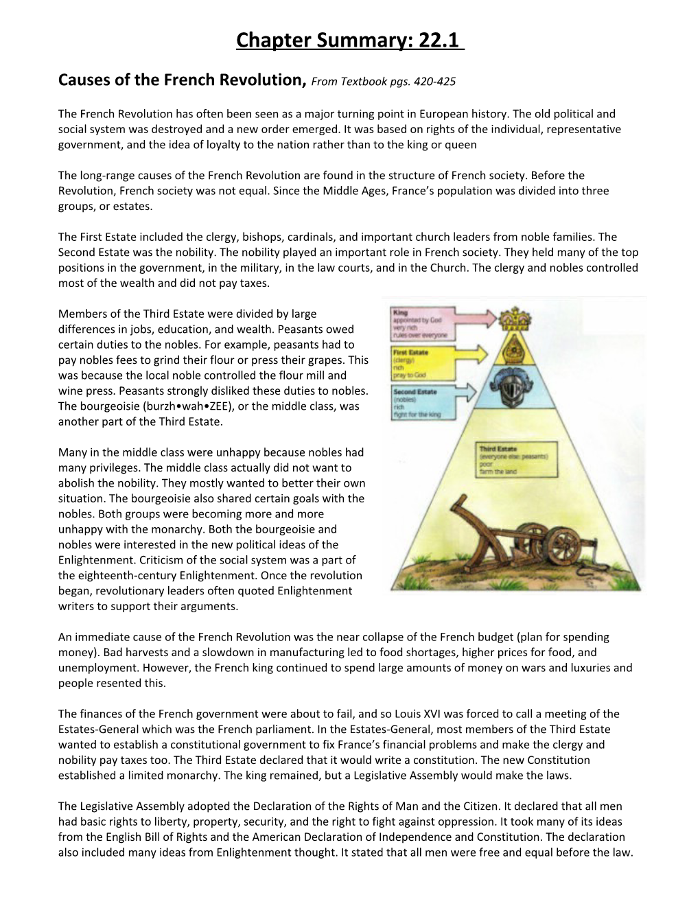 Causes of the French Revolution, from Textbook Pgs. 420-425