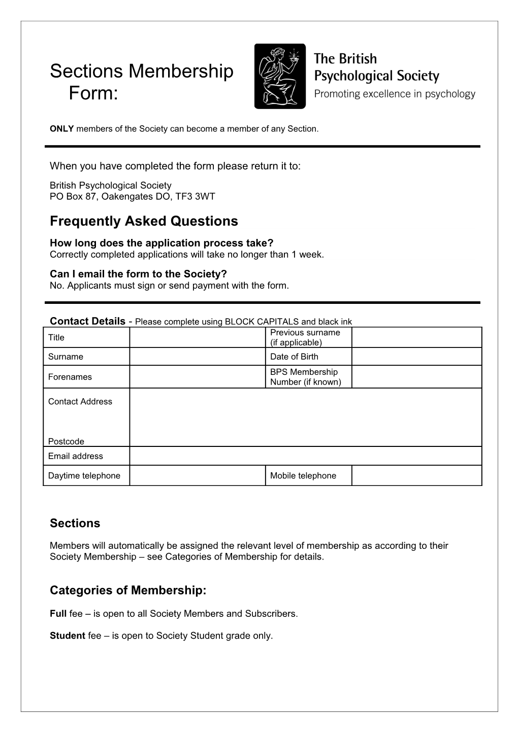Sections Membership Form