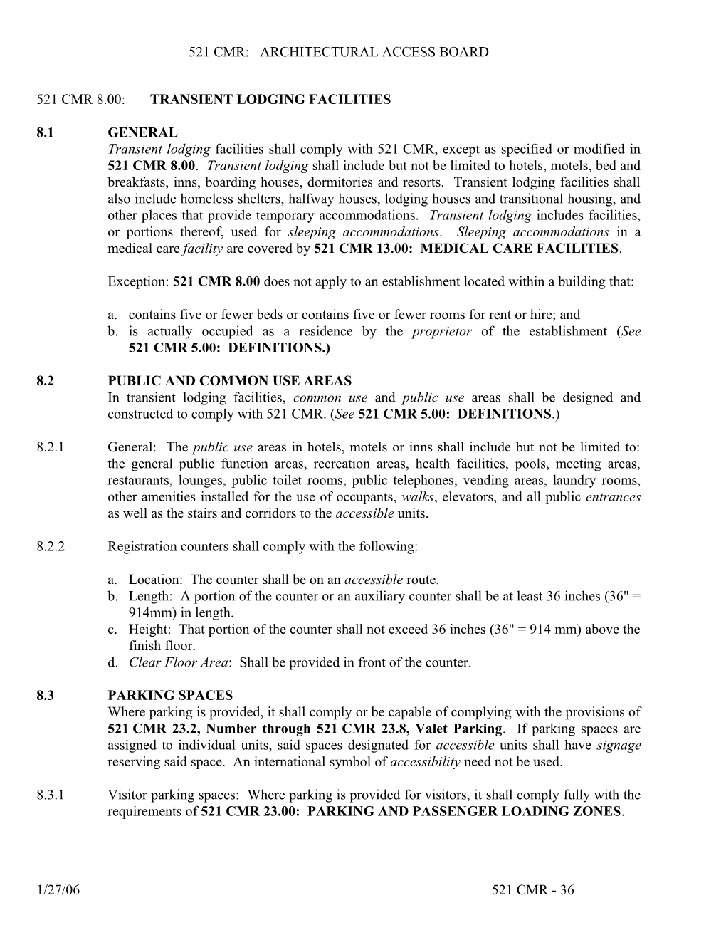 521 Cmr 8.00: Transient Lodging Facilities