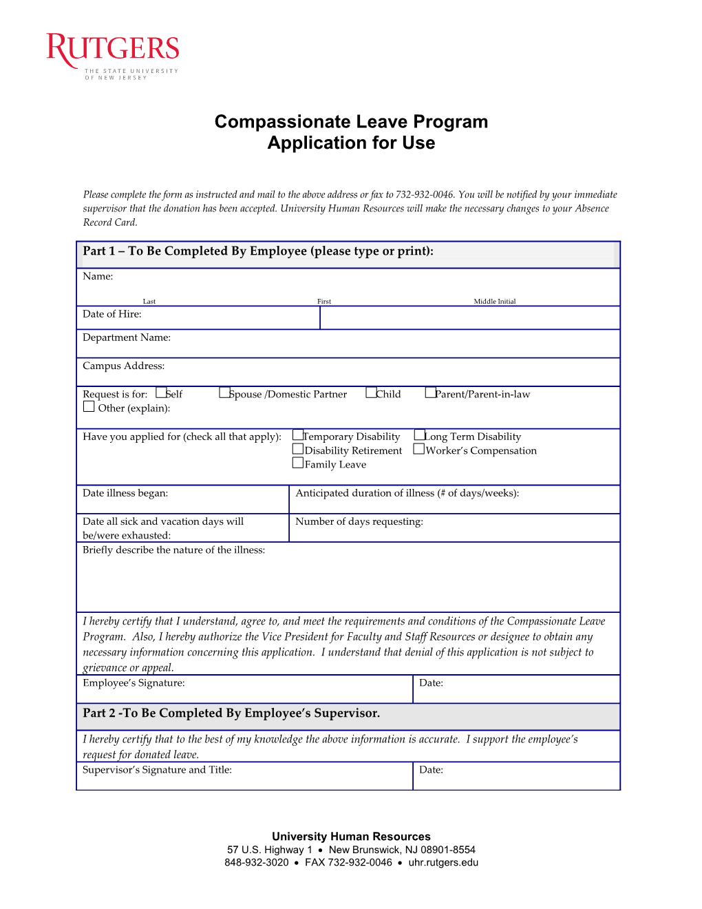 Compasionate Leave Program Application