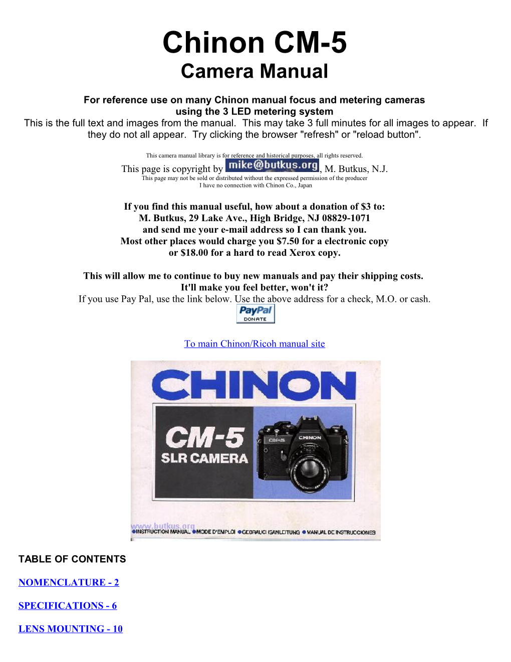 Chinon CM-5 Camera Manual