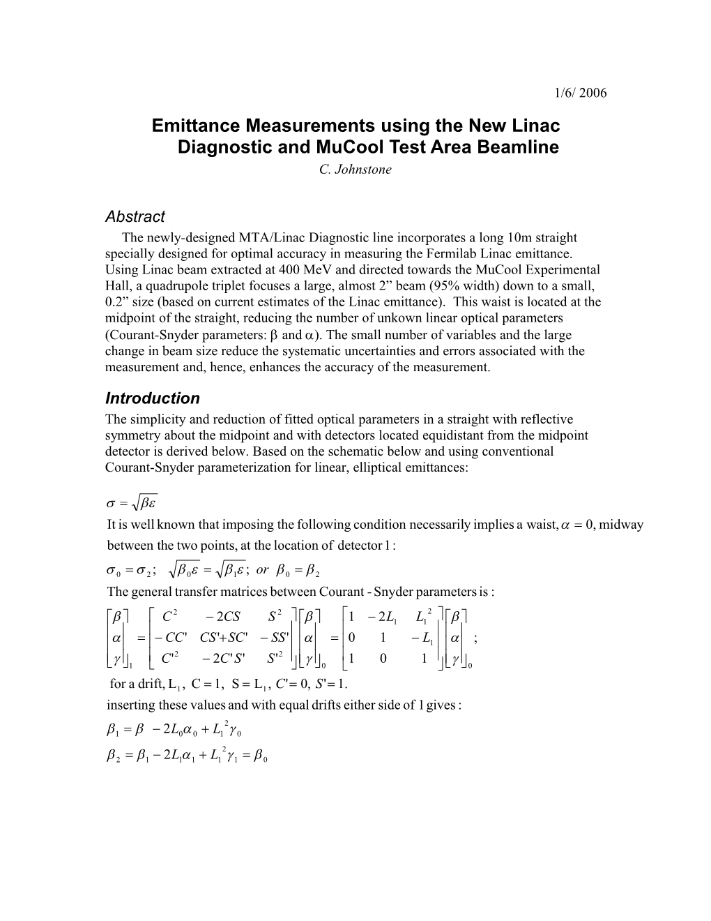 Overview and Technical Specifications for the New Linac Diagnostic and Mucool Test Area Beamline