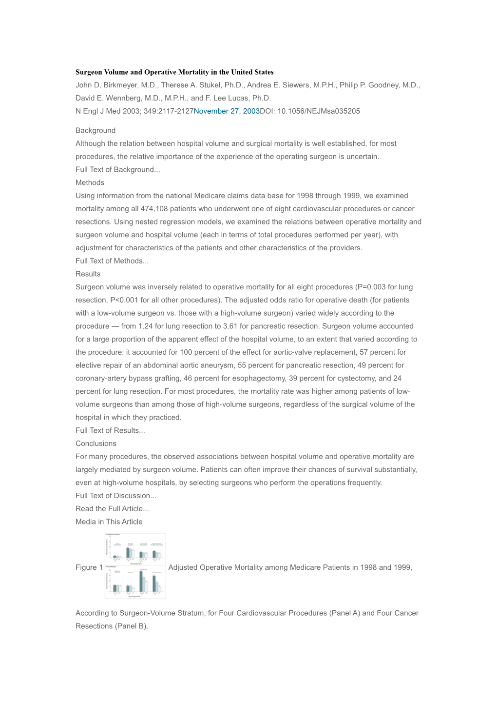 Surgeon Volume and Operative Mortality in the United States