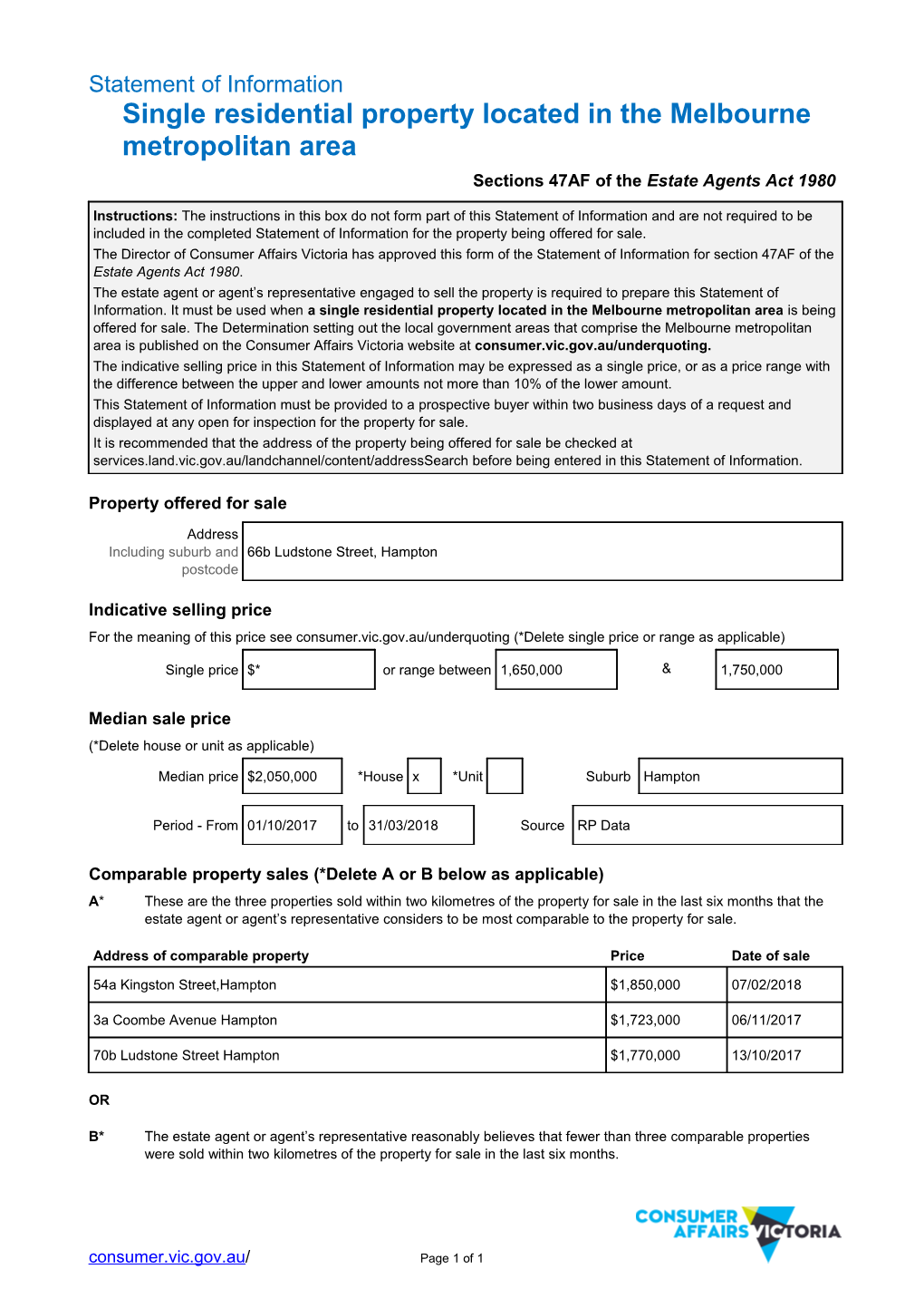 Statement of Informationsingle Residential Property Located in the Melbourne Metropolitan Area