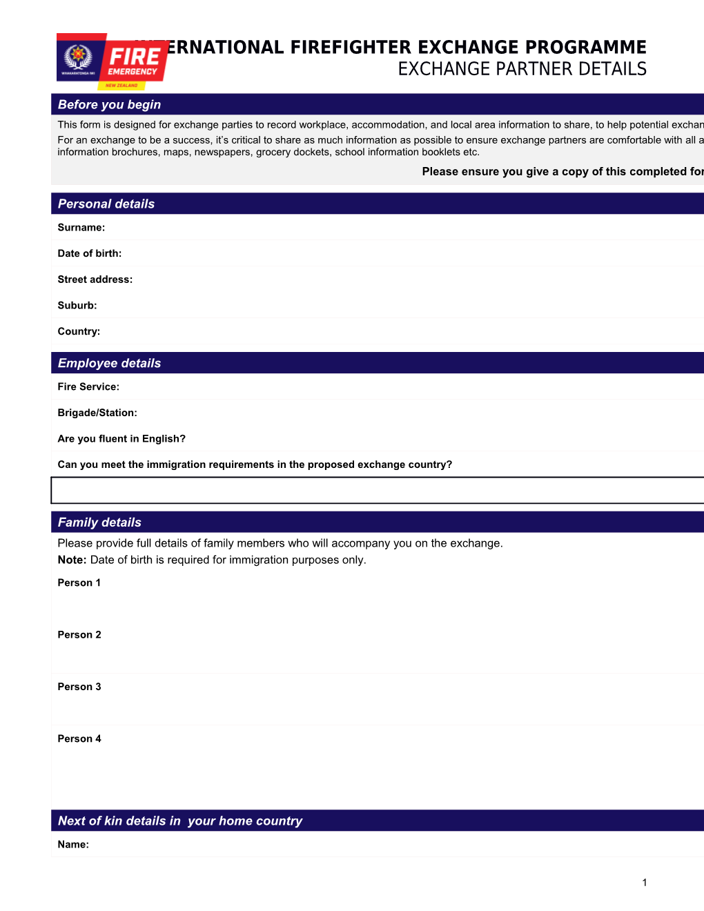 Exchange Partners Details Form